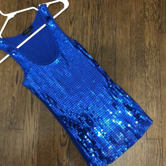 Express Tops - Blue sequin tank ribbed tank top